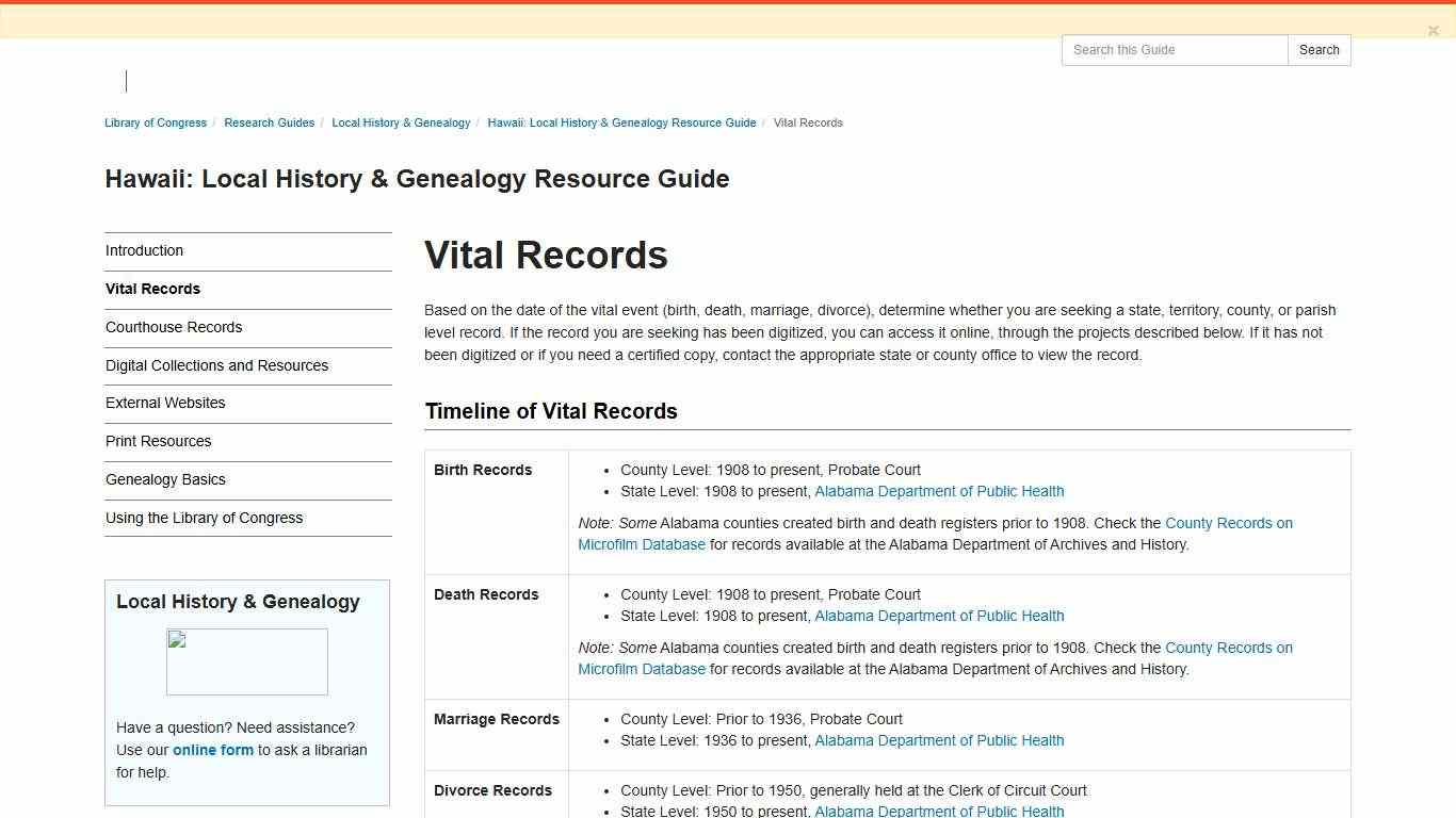 Vital Records - Hawaii: Local History & Genealogy Resource Guide - Research Guides at Library of Congress
