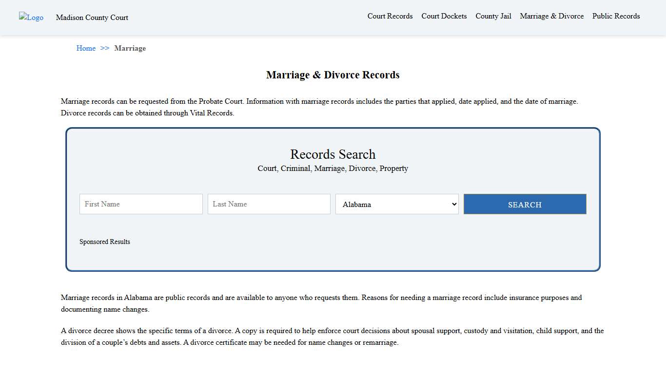 Marriage & Divorce Records | Madison County Court